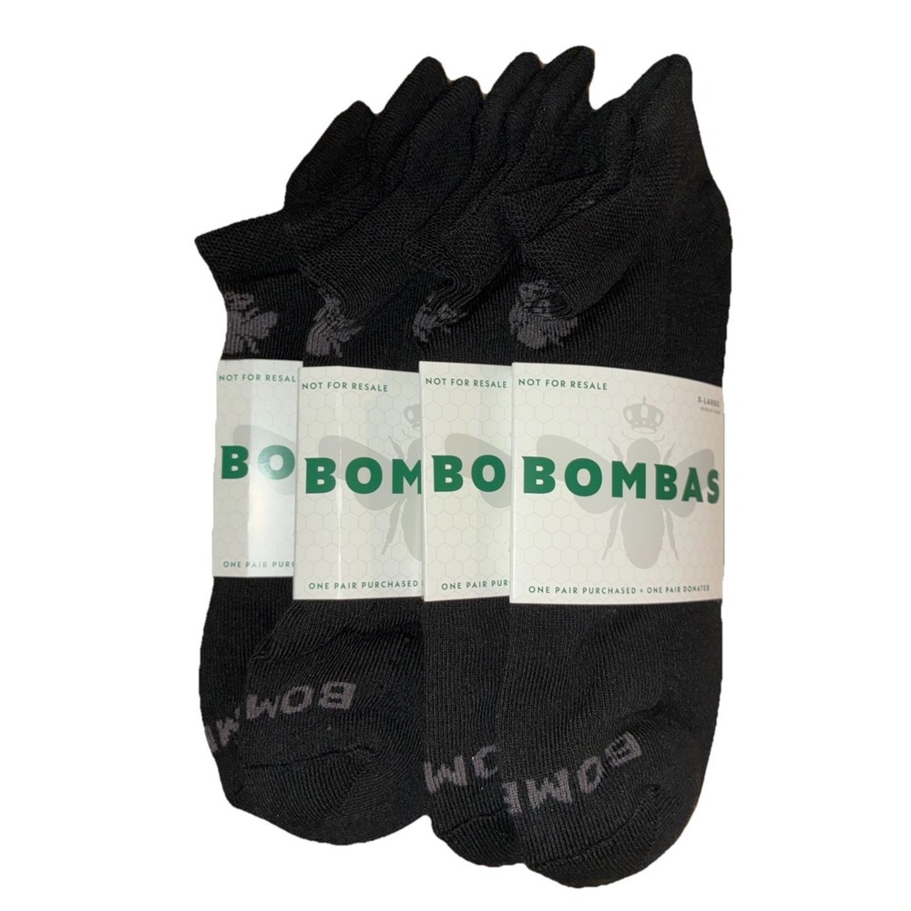 BOMBAS Socks Men's XL (US‎ 13.5-16) Black Gray Ankle Logo NEW Lot Of 4